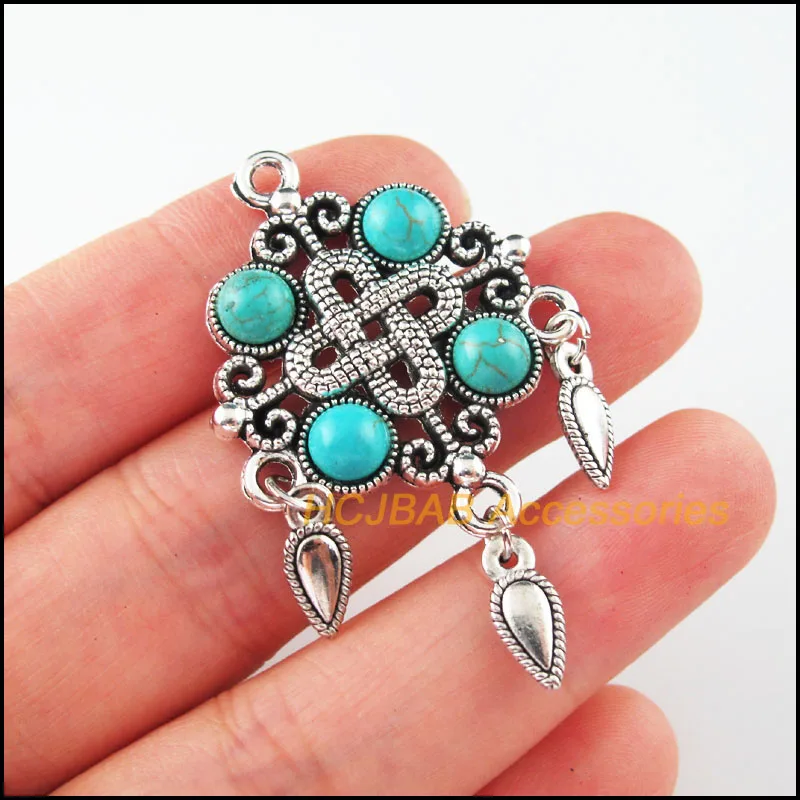 4 шт. Тибетский Серебряный тон китайский узел камень капли кисточки амулеты