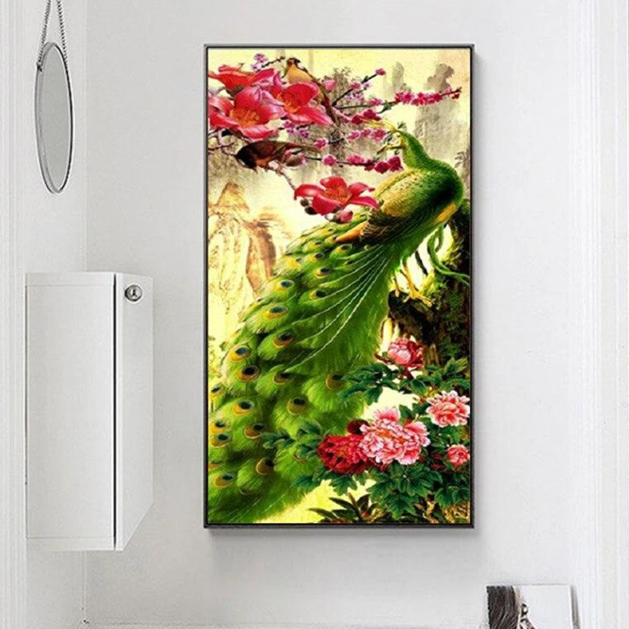 

Peacocks flower large diy 5d diamond painting full square round drill mosaic embroidery Rich bird animals wall decoration AA2854