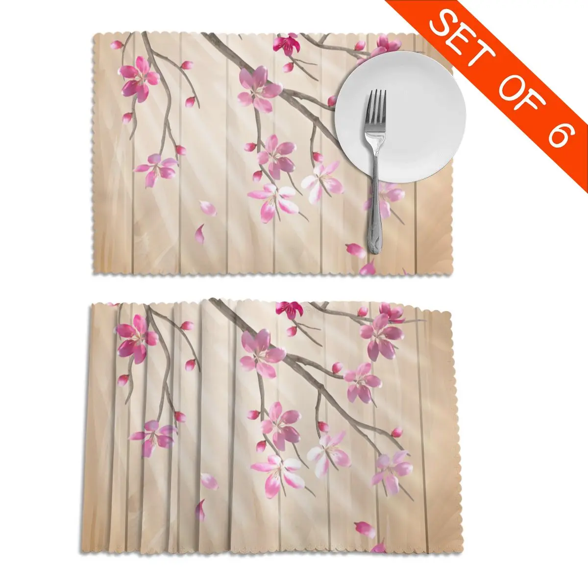 6 шт. подстилка Вишня на деревянной ткани коврики для стола посуда кухонный