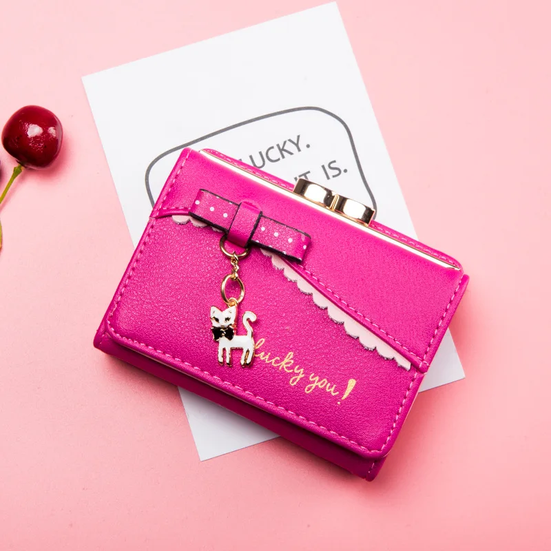 Милый Кот женский кошелек кошельки для девочек-подростков милый бант школьный