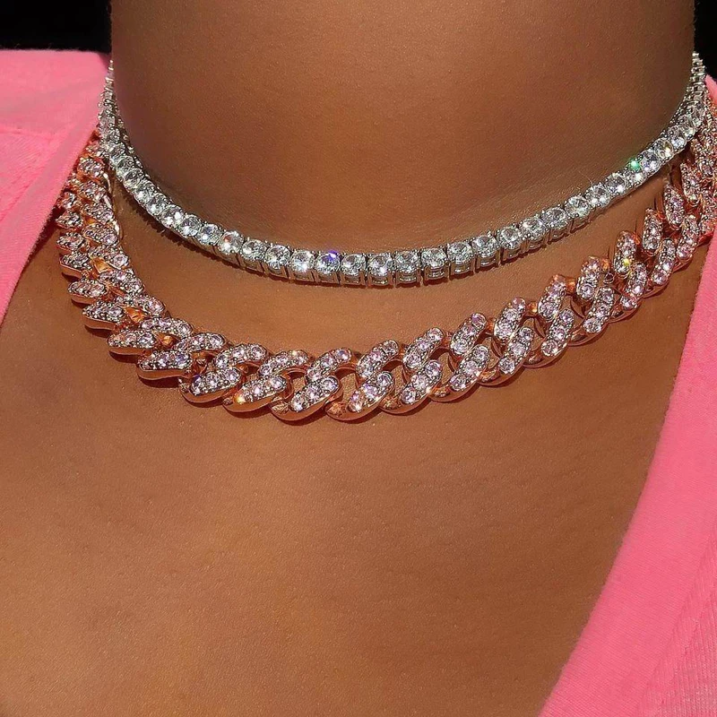 Новинка 2020 колье из кубинской звеньевой ленты 12 мм блестящее циркониевое