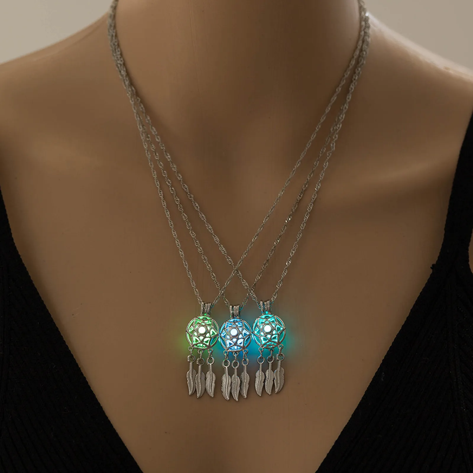 Rinhoo New Stylish Vintage Mini Dreamcatcher Handmade Drea m Catcher Necklace Gifts Hollow Glowing In The Dark Pendant Necklaces | Украшения