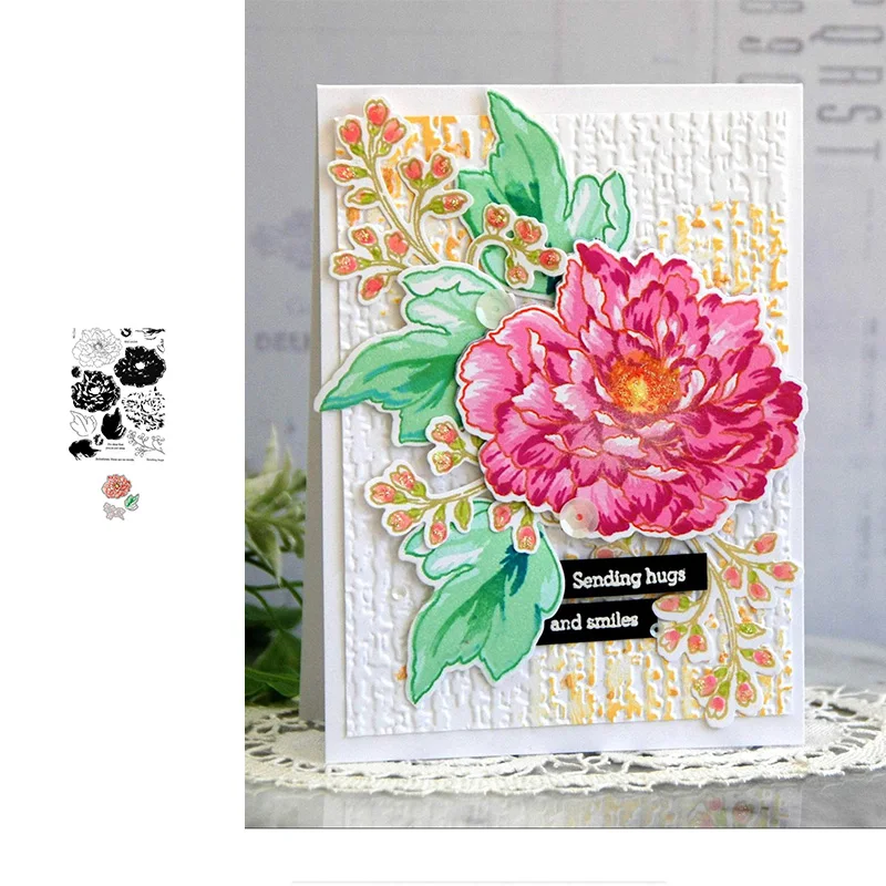 

Leaves and peony flower Cutting Dies Scrapbook Diary Decoration Stencil Embossing Template DIY Greeting Card Handmade New Metal