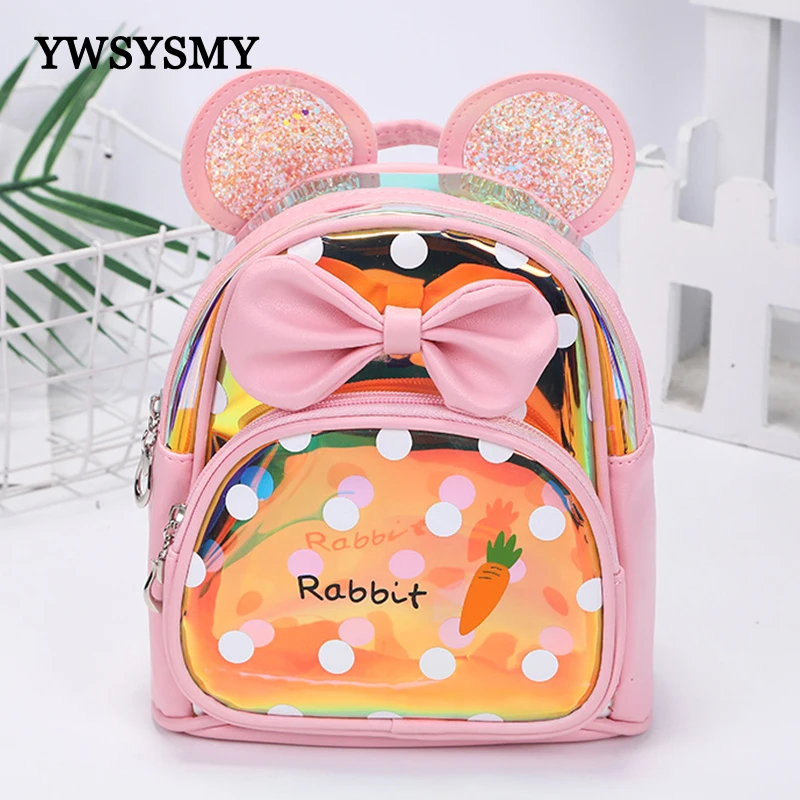 

2021 New Sequin Leather Children Backpacks Brand Design Girls Backpack Toddler Kids School Bags Kindergarten Cartoon Bag Bowknot