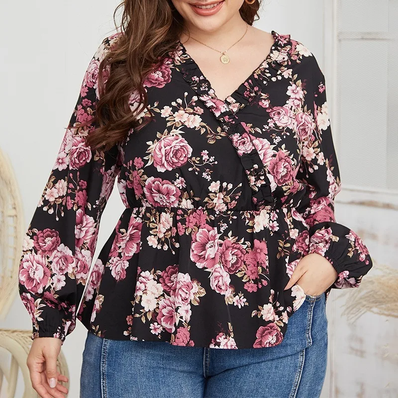 

2021 plus Size New Women's Clothing Shirt Style Top Printed Clothes Long Sleeve Top Women womens tops and blouses