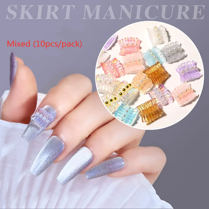 

10 Pcs/Set Aurora Color Skirt Nail Art Decorations 2021 Fashion Pearl Nails Accessories for DIY Manicure Design