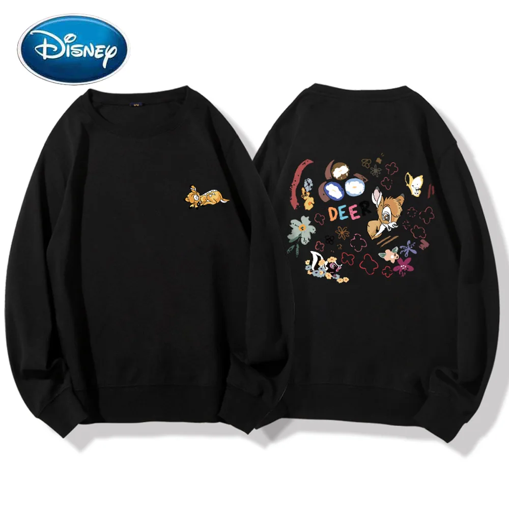 

Женская толстовка с длинным рукавом Disney, модная уличная футболка в стиле Харадзюку с изображением оленя, цветов на спине и букв, 10 цветов