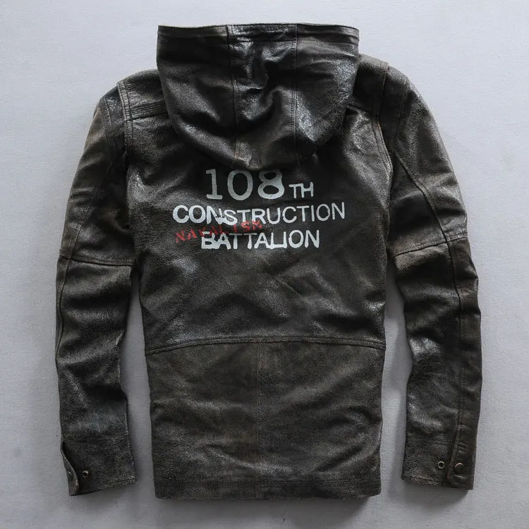 Мужская повседневная куртка-пилот с капюшоном из натуральной овечьей кожи