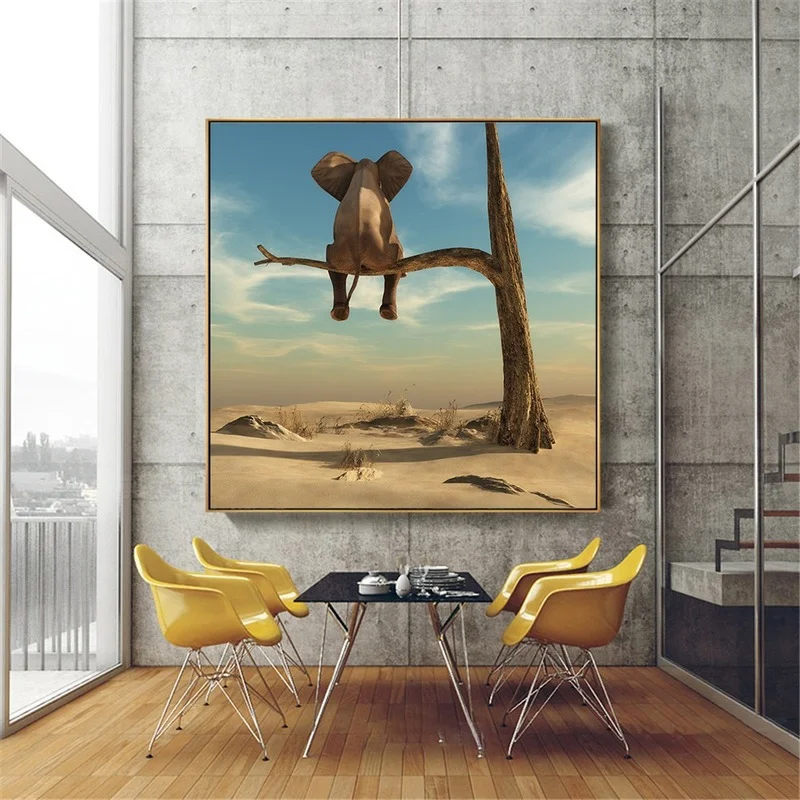 

Funny Elephant on Tree Modern Minimalist Canvas Painting Wall Art Pictures Nordic Posters and Prints Home Decor Kids Room Decor