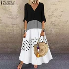 Летний сарафан ZANZEA, винтажное женское платье в горошек, богемное длинное лоскутное платье с V-образным вырезом и рукавом до локтя, ретро платья в клетку