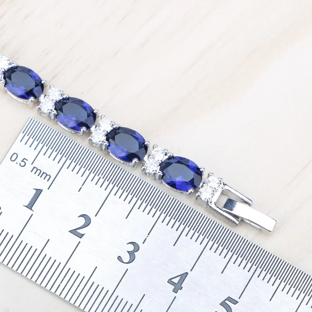 Женский браслет из серебра 925 пробы с синими фианитами белыми камнями длина 20 см