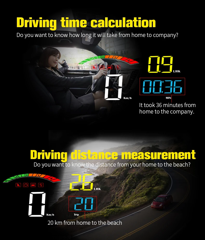 Head-Up Display OBD II GPS Speedometer Alarm Function Practical 2 In 1 HD C800 On-board Computer Speed Projector Car HUD