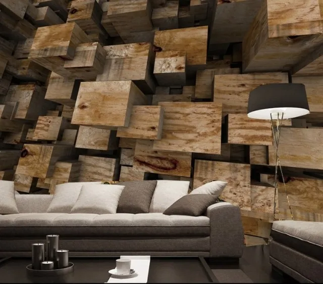 

Large mural study ktv bar business personality nostalgic wallpaper 3d wallpaper wooden box Custom Size