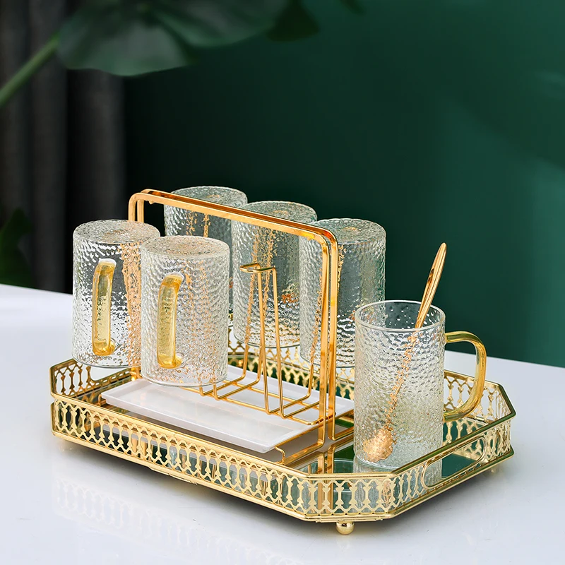 

Drag mouth design Nordic light luxury metal rectangular tray open flame heating living room household American tea cup mirror te