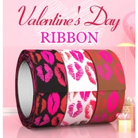 haosihui 39mm valentines day sweet printed kiss love cupid satin ribbon for hair bows diy crafts handmade 10yardslot