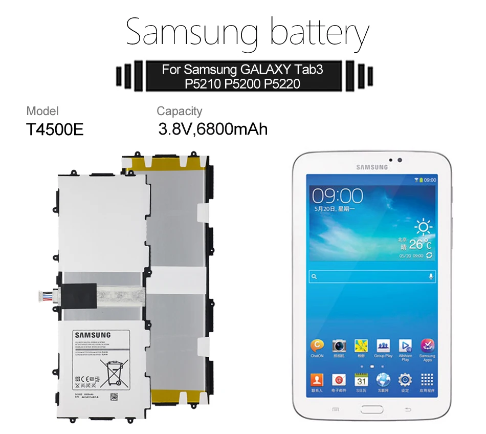 Samsung планшет Батарея T4500E 6800 ма-ч для samsung Galaxy Tab3 10,1 P5200 P5210 P5220 GT-P5200 P5213 GT-P5210 батареи