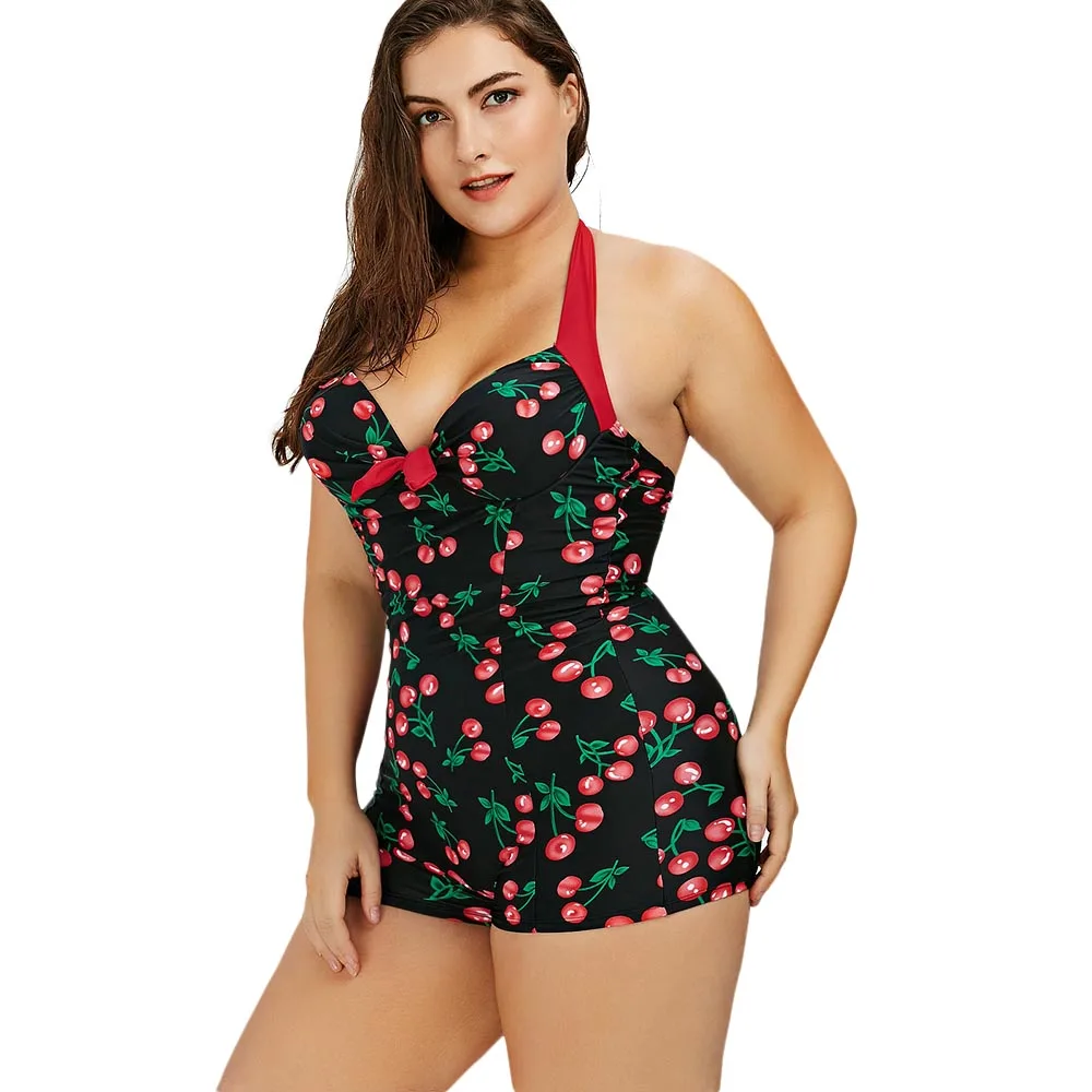 Слитный милый женский купальник с лямкой на шее высокой талией винтажный