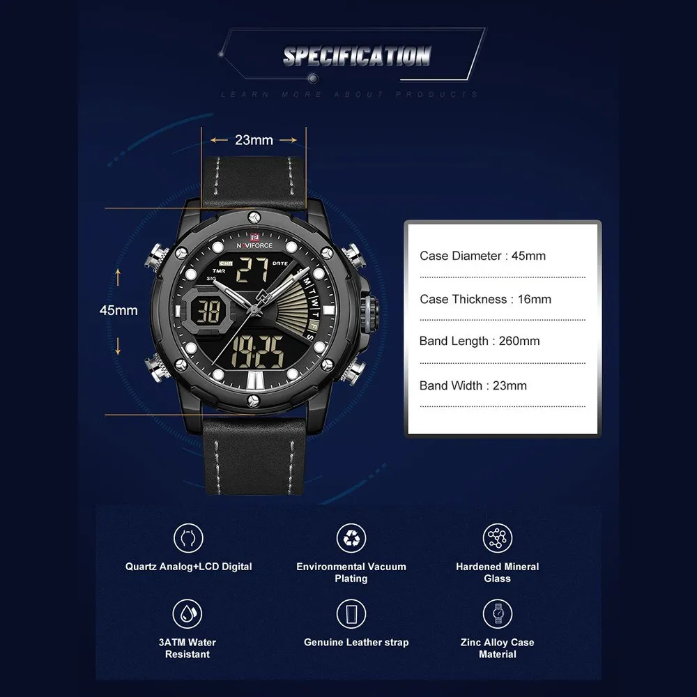 

NAVIFORCE Leading Edge 9172 Men's casual watch Multifunction sports watch with dual LED waterproof display for men