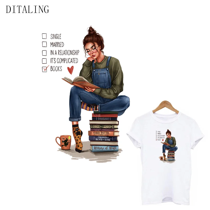 Термонаклейка на одежду для девочек чтения моющаяся нашивка футболку толстовка