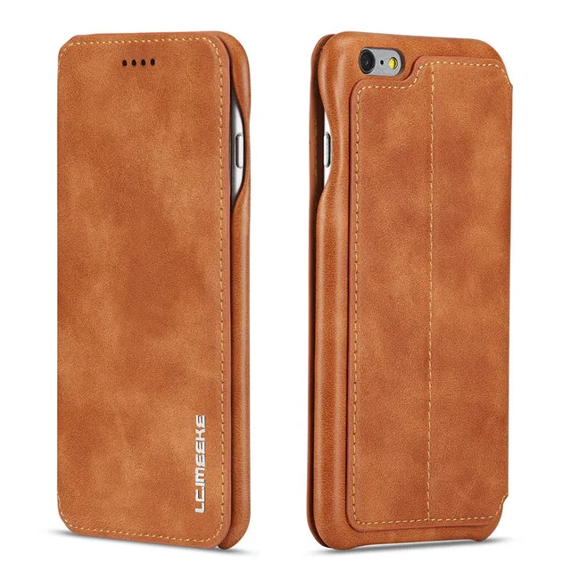 Винтажный тонкий кожаный чехол-книжка для iPhone 6, 7, 8 Plus, XS, 11 Pro, Max, XR, X, с магнитной застежкой, с функцией подставки, с отделением для карт, чехол-кошелек