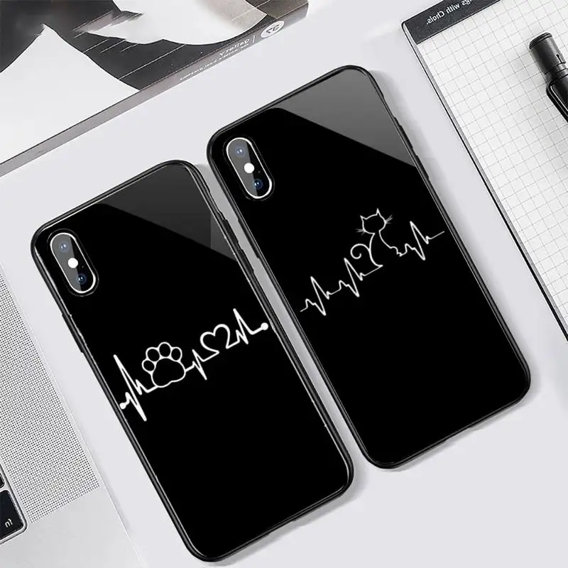 

Animal cat black line Phone Case Tempered glass For iphone 6 7 8 plus X XS XR 11 12 13 PRO MAX mini