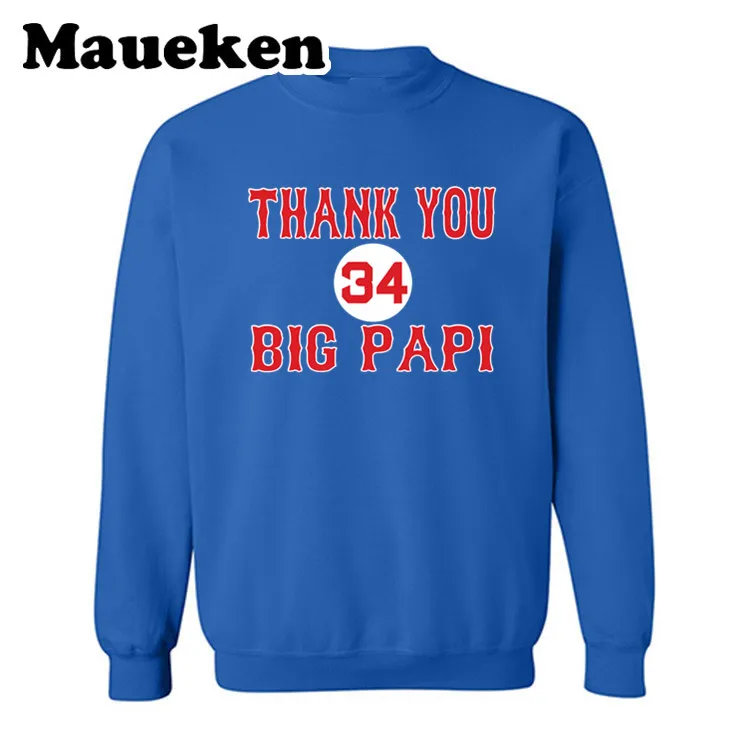 Мужские толстовки Boston 34 Давид Ортис Спасибо Большой Papi толстый круглый воротник