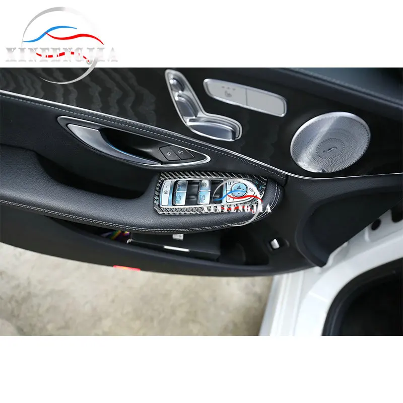 

Real Carbon Fiber Car Door Window Lift Control Switch Button Frame Trim Cover For Mercedes-Benz C GLC Class W205 X253 16-20