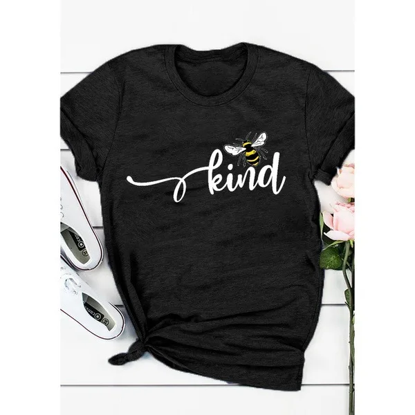 

Fashion Women's Kind Bee Printed Letter Graphic T Shirts Tees for Women Harajuku Unif Steetwear Style Womens Clothing