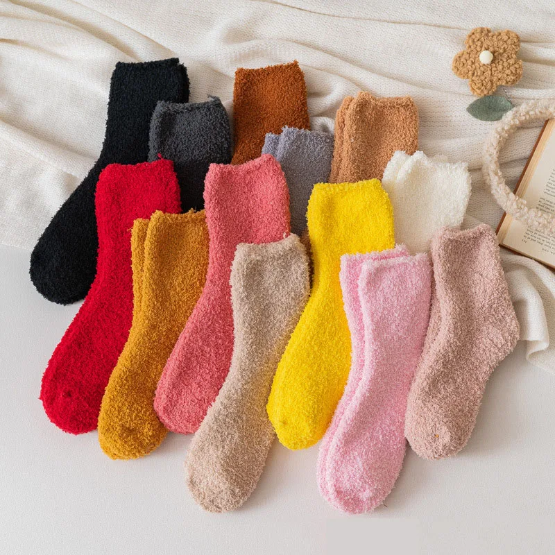 

New Women Winter Warm Socks Solid Color Soft Cotton Long Floor Socks Cute Style Thicken Thermal Crew Socks For Christmas Gift