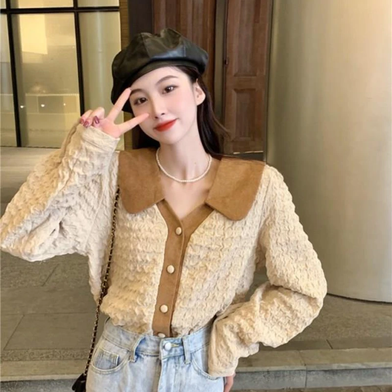 Женские рубашки в стиле пэчворк Осенние однобортные универсальные элегантные