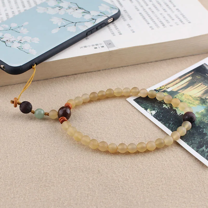 

Chinese element handmade sandalwood beads horn beads short mobile phone chain lanyard short wrist rope mobile phone case pendant