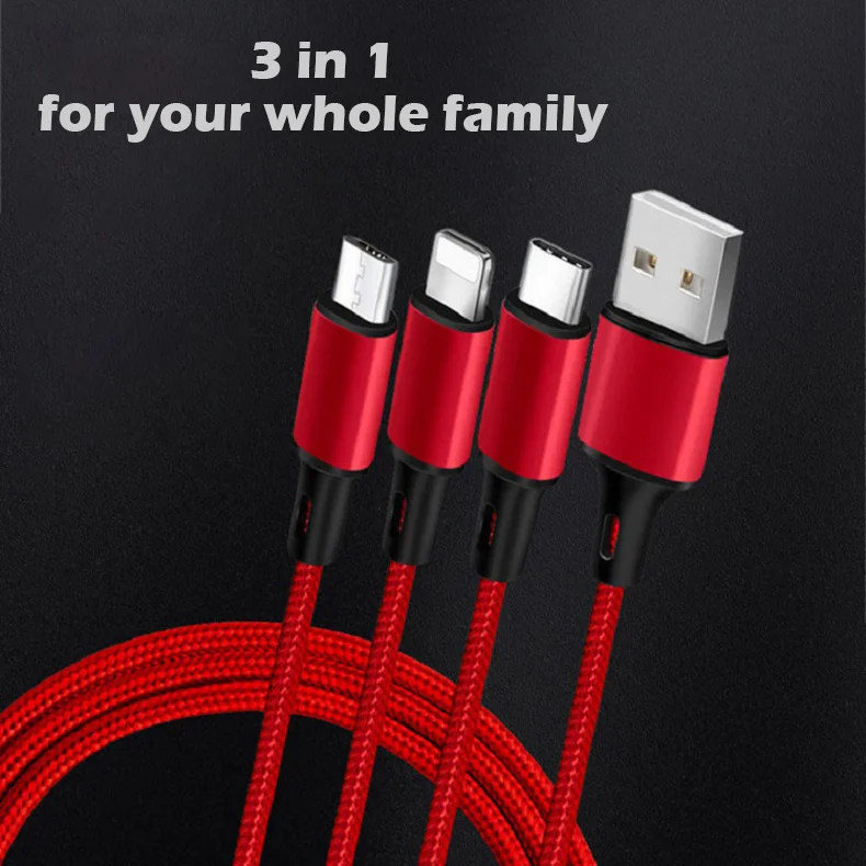 3 в 1 USB кабель для мобильного телефона Micro usb type C кабель зарядного устройства для Android iPhone зарядный кабель Micro USB шнур зарядного устройства