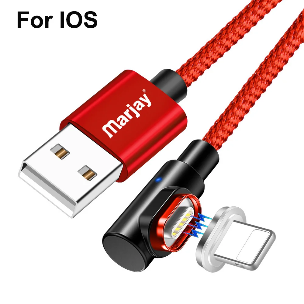 Магнитный кабель Marjay, 90 градусов, Тип C, Micro USB C, быстрая зарядка, Microusb type-C, магнитное зарядное устройство, usb c, зарядный Шнур для iphone 7, 6 - Цвет: Red IOS Cable