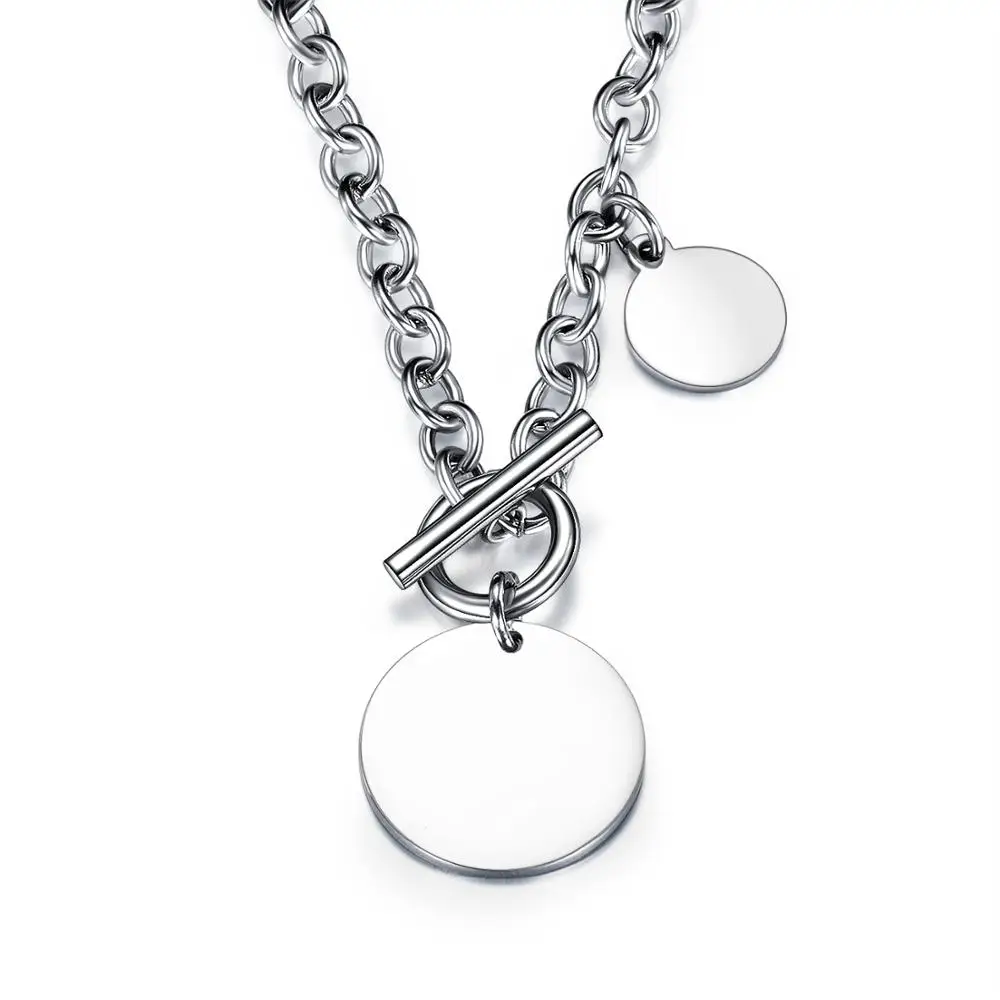 

Men and women fashion smooth round card OT clasp titanium steel pendant necklace creative personality model