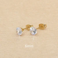 6mm 20 colors for choose aaa zircons stainless steel golden color stud earrings no fade allergy free