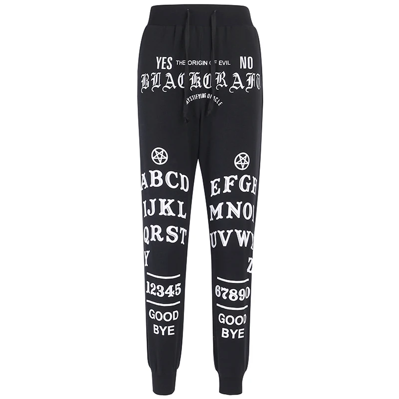 

Punk Style Black Harem Pants Women Gothic Letter Printed Long Trousers Casual Streetwear Female Pant Loose Trouser Halloween