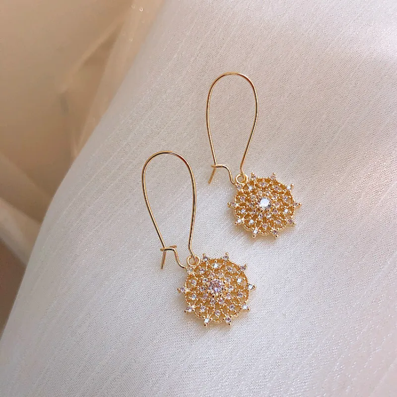 Женские серьги подвески с кристаллами этнические круглые ажурные ювелирные