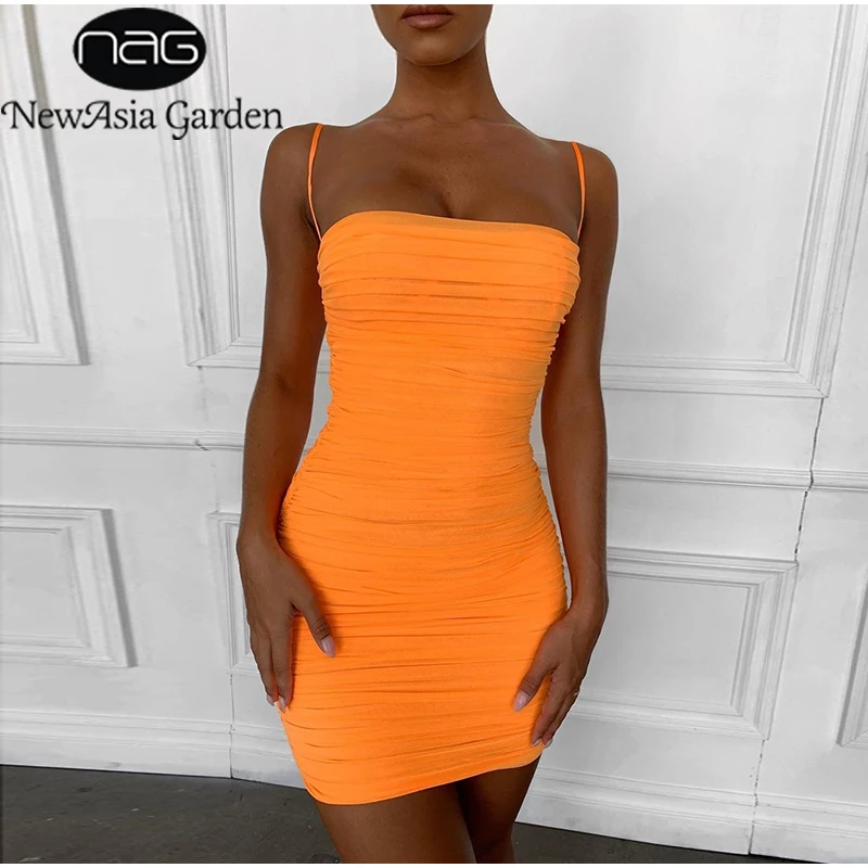 Женское платье с рюшами NewAsia 2 слоя на тонких бретельках эластичное Сетчатое