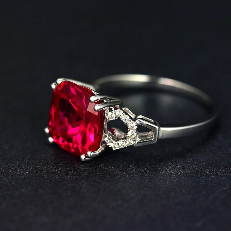 Bague Ringen, новинка, 925 пробы, серебро, натуральный рубин, сапфир, изумруд, драгоценный камень, обручальное кольцо Cocktail, ювелирное изделие, подарок - Цвет камня: red