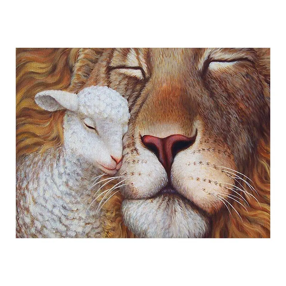 

Картина с изображением Льва и овцы, животных, бриллиантов, круглая, полная дрель, Nouveaute, сделай сам, рукоделие, мозаика, вышивка, 5D, вышивка кре...