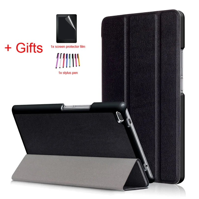 Black PU Leather Cover for Lenovo Tab4 Tab 4 8 8504 TB-8504x 8504F 8504N 8inch Tablet Flip Magnet Smart Case Funda+Film+Pen - Цвет: Black