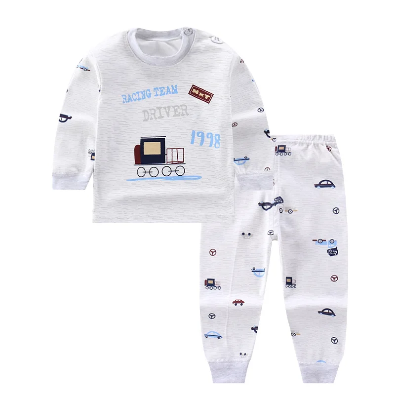 2021 New Kids Boys Cotton Pajama Sets Cartoon Print O-Neck Cute T-Shirt Tops with Pants Baby Girls Children Autumn Clothes Sets