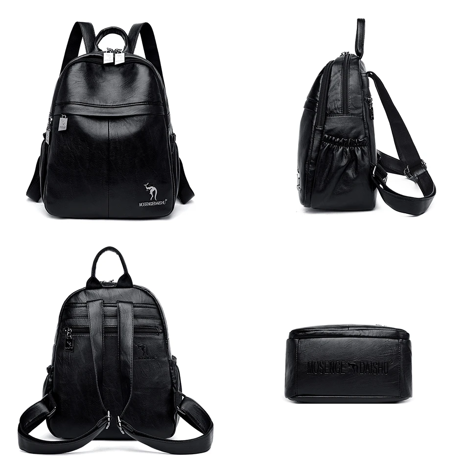 Дизайнерский брендовый мягкий кожаный женский рюкзак Большая вместительная