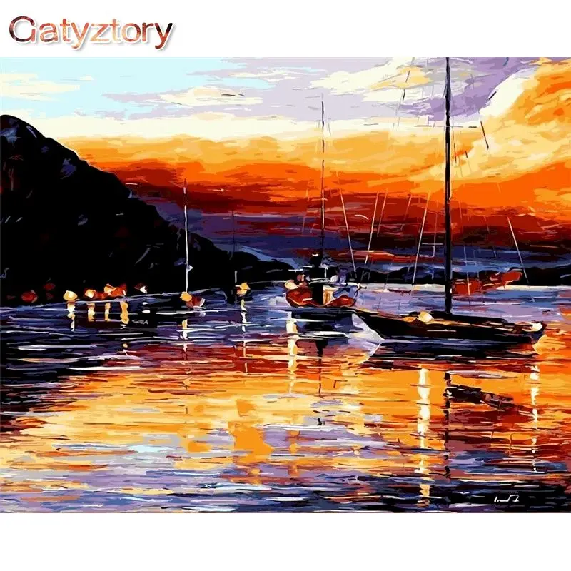 

GATYZTORY Seaside Sunset Scenery Picture By Numbers Handmade Unique Diy Gift Modern Home Living Room Wall Decoration Arts