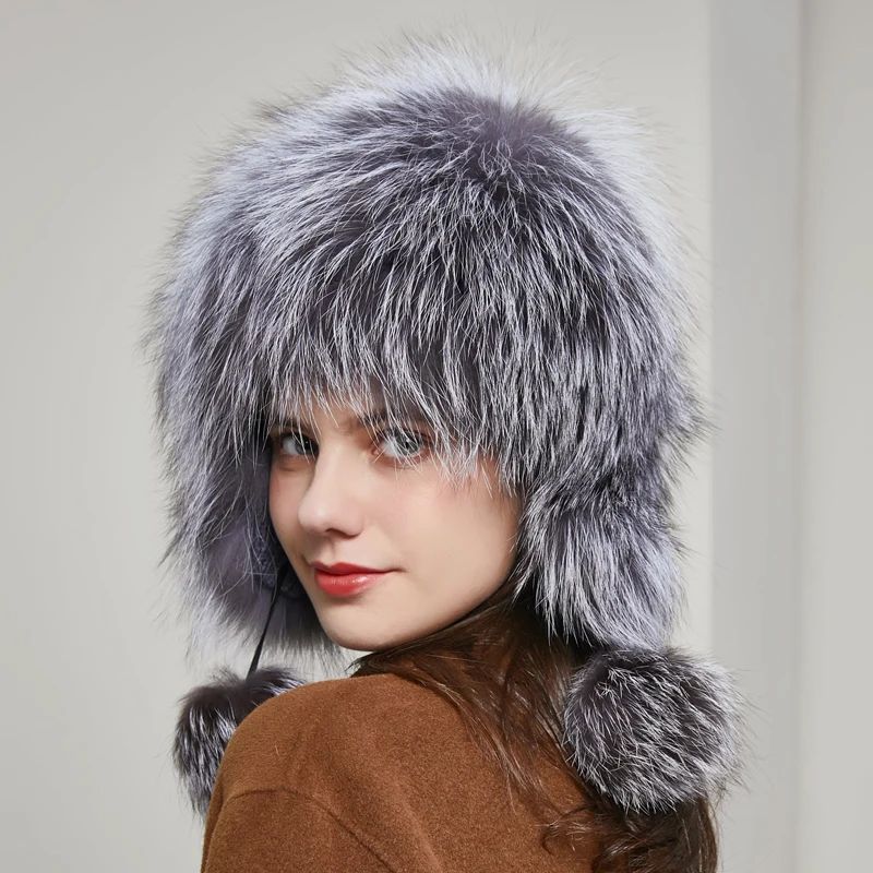 Русская Лидер продаж шапка из лисы зимняя женская 100% натурального серебряного