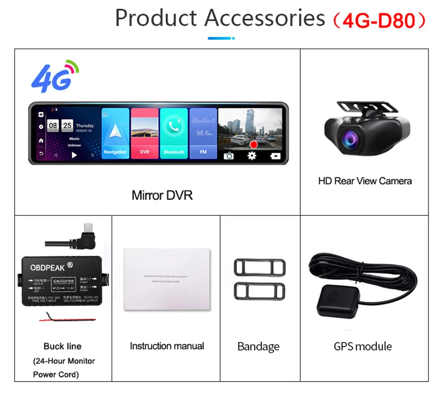 

12 Inch Car Rearview Mirror Android 8.1 4G+32G 4G Stream Media GPS Navi Dash Cam Dual 1080P Camera Car Dvr ADAS Super Night