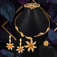 kellybola high quality elegant 4pcs luxury flowers necklace bracelet earring ring jewelry set for women brides wedding jewellery