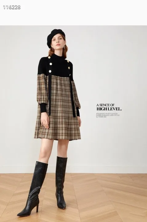 

2021 Full Half High Collar Knee-Length Dresses Dress Elegant Dresses for Women Vintage Dress Long Sleeve Dress