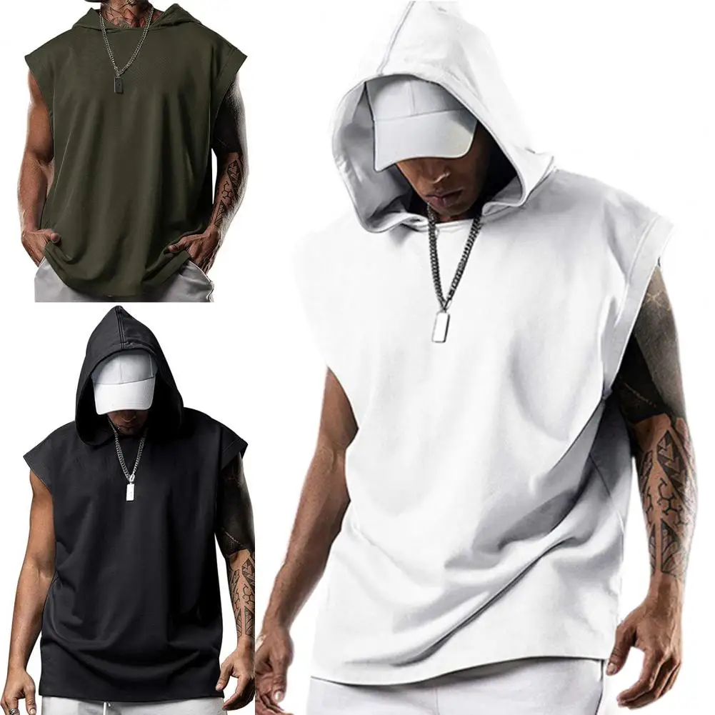 

Summer Simple Solid Color Hooded T-shirt T-shirt Men T-shirt Sleeveless for Sports