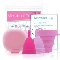 dropshipping 2pcs copa menstrual silicone feminine period cup reusable menstrual cup with travel box tampon and pad alternative